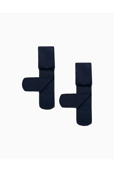 Pack of 2 40Den Microfiber Tights for Baby Girls, Dark Blue