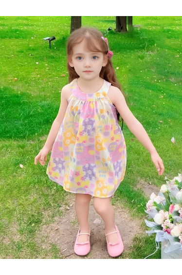 Girls Floral Print Sleeveless Dress