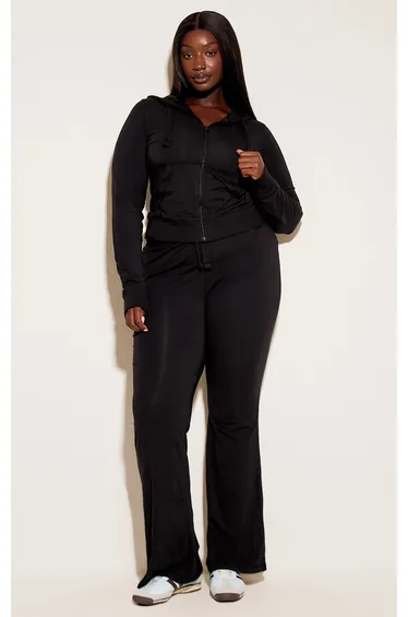 Plus Black Low Rise Skinny Flare Trousers