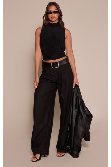Black Double Layered Slinky Side Cut Out Long Top
