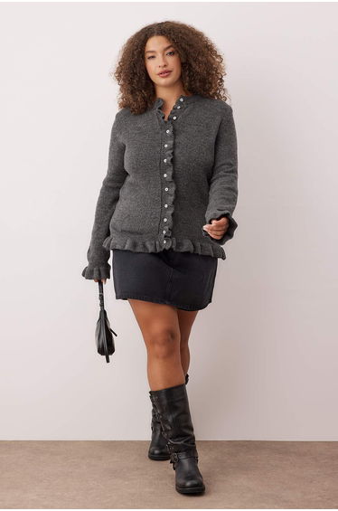 Anthracite Button & Flywheel Detailed Soft Textured Knitwear Cardigan