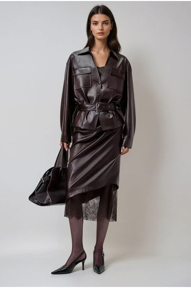 Diot Deconstruct Leather Midi Skirt