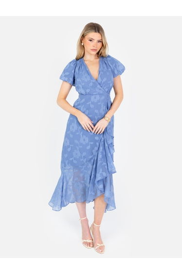 Anaya With Love Ocean Blue Floral Burnout Keyhole Back Midaxi Dress