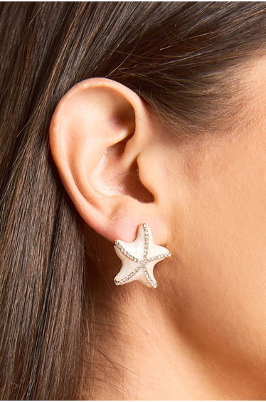 Enamel Starfish Stud Earrings - white