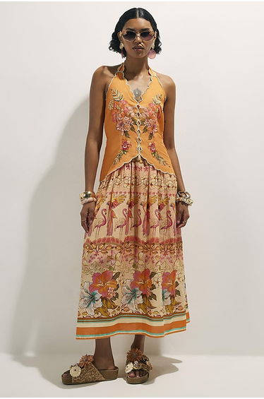 Orange Peplum Print Maxi Dress