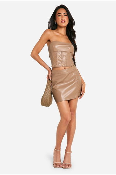 Pu Split Hem Mini Skirt