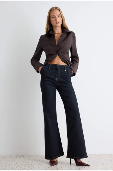 Dark Blue Extra Flexible Regular Waist Flare Jeans