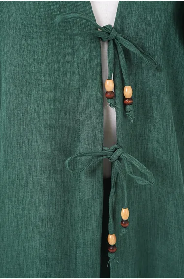 BDART Linen Blend Binding Detailed Cardigan and Rib Detail Wide Leg Pants Set