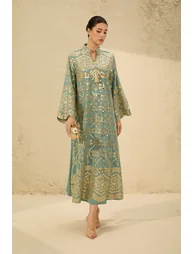 Easily Gorgeous Green Sequin Embroidered Long Sleeve Maxi Kaftan - 10