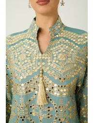 Easily Gorgeous Green Sequin Embroidered Long Sleeve Maxi Kaftan - 1