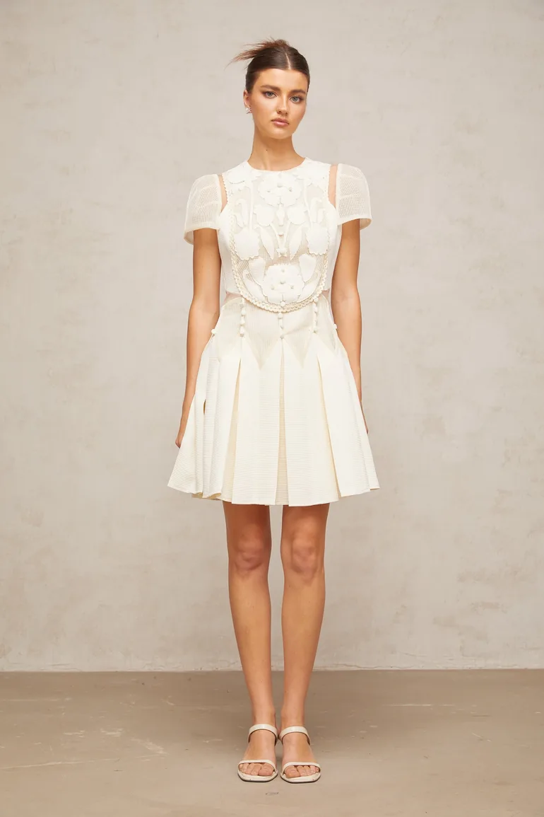 Maelle white flower-embroidered mini dress - 4