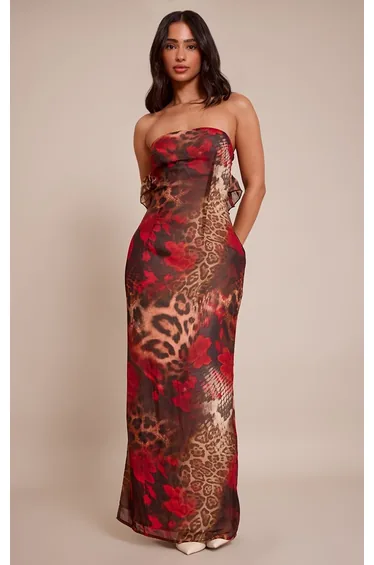 Petite Multi Printed Bandeau Maxi Dress