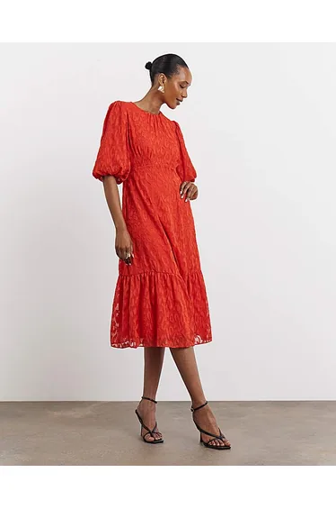 Joanna Hope Burnout Bubble Sleeve Dress