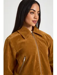 Suede Look Zip Jacket - tan - 3