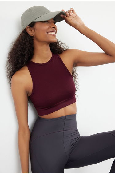 Plum Seamless Ribbed and Lightly Supported/Shaping Sports Bra