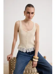 Ecru Lace Summer Yarn Knitwear Blouse