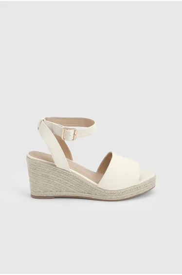 Wide Fit Rebekah Faux Leather Peep Toe Espadrille Wedge Sandals