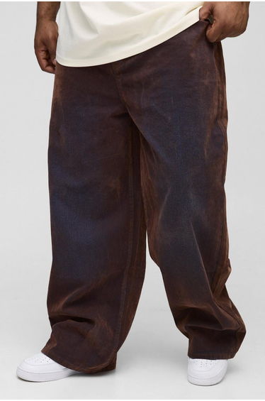 Plus Flocked Denim Relaxed Fit Jeans - light wash