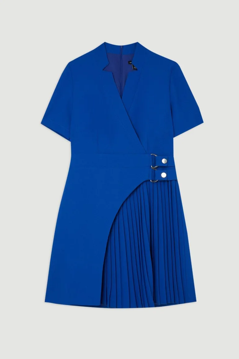 tailored military pleat notch neck wrap mini dress Shop Tailored Military Pleat Notch Neck Wrap Mini Dress Online in Oman