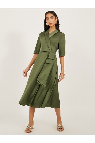 Plain Short Sleeves Blazer Midi Dress