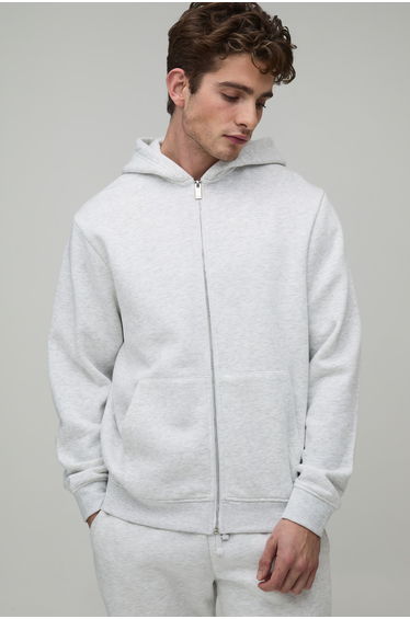Basic Regular Zip Through Hoodie - grey marl