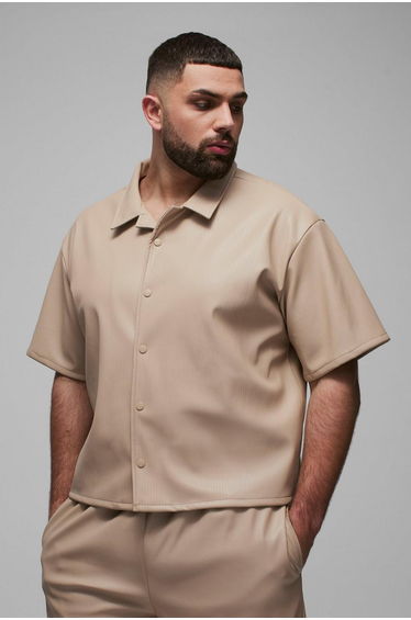 Plus Pleated PU Boxy Oversized Shirt