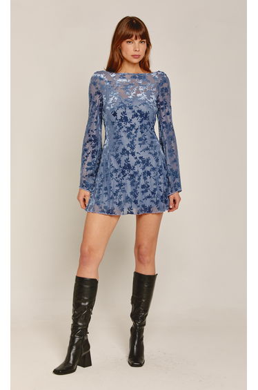 Blue Burnout Shift Mini Dress