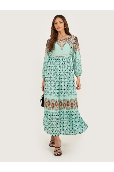 Balloon Sleeves Square Neck A-Line Maxi Dress