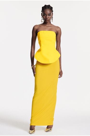 Bern Strapless Maxi Skirt Set In Lemon