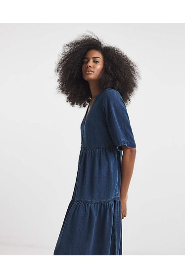 Indigo Midaxi Tiered Denim Smock Dress product thumbnail 2