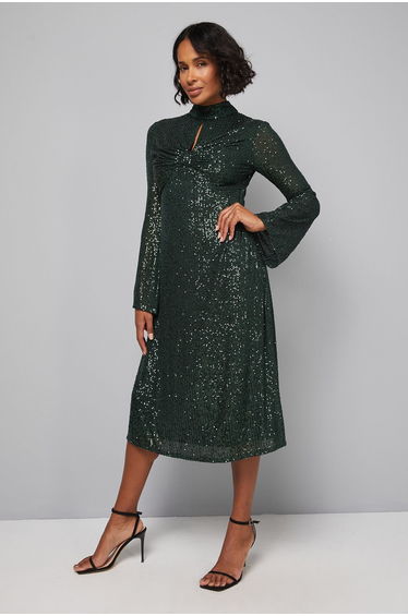 High Neck Sequin Midi Dress