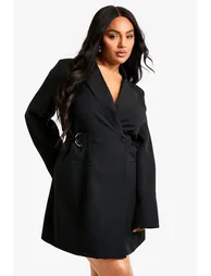 Plus D-Ring Cinched Waist Blazer Dress - black - 1