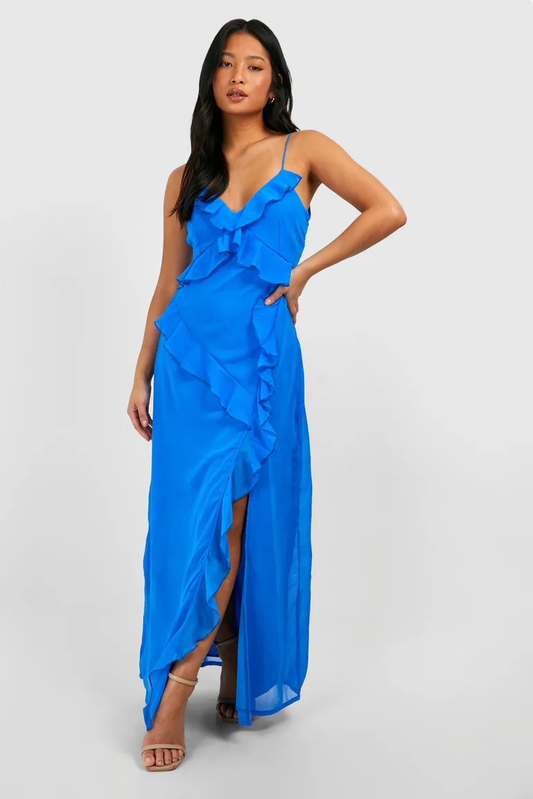 Petite Chiffon Ruffle Maxi Dress - electric blue
