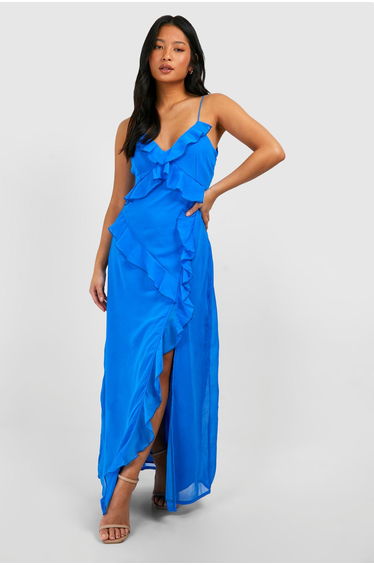 Petite Chiffon Ruffle Maxi Dress - electric blue