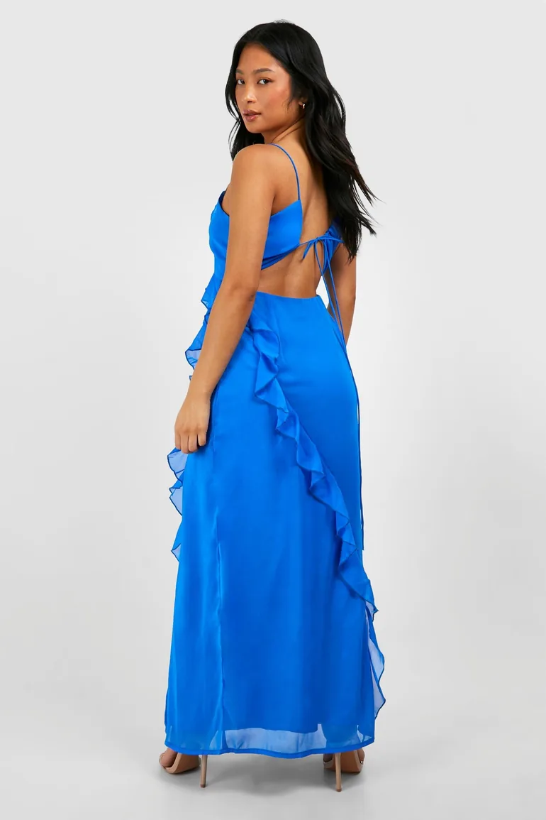 Petite Chiffon Ruffle Maxi Dress - electric blue - 1