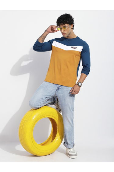 Men Regular Fit Cut and Sew Panel T-Shirt