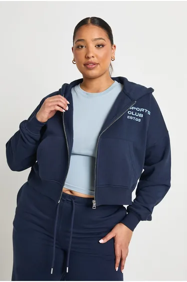 Plus Sports Club Zip Through Hoodie - navy