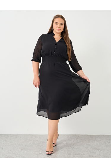 Plus A-Line Midi Dress with 3/4 Sleeves