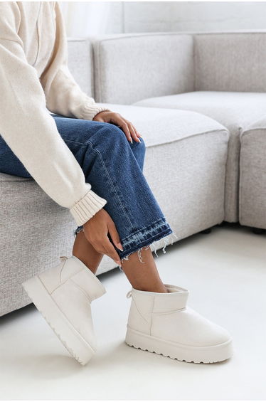 Dione Cream Platform Fur Lining Ankle Boots