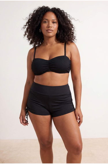 Black High Waist Side Tie-Detail Shorts Silhouette Bikini Bottom