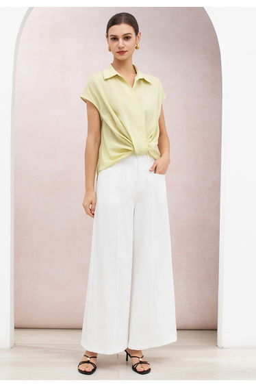 Seam Detail Front Pockets Wide-Leg Cotton Pants in White for Everyday Wear & Errands