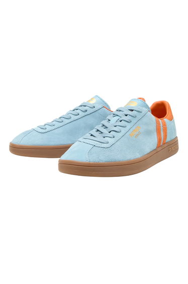 Patrick Mens Monaco Suede Cupsole Trainers - Light Blue/Orange