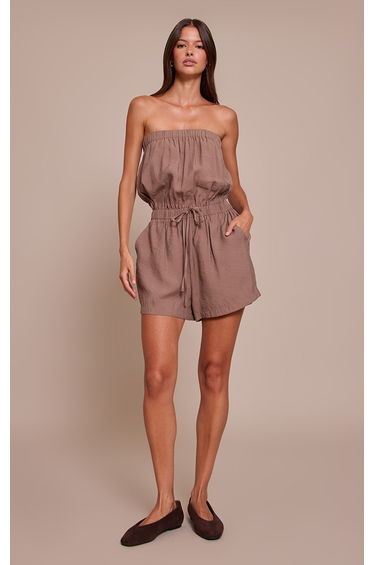Mushroom Woven Textured Bandeau Playsuit