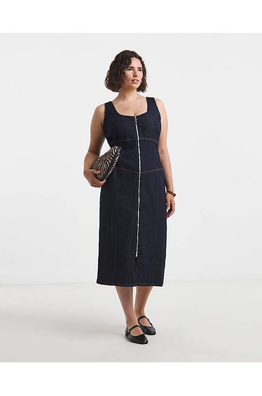 Indigo Denim Fitted Midaxi Dress