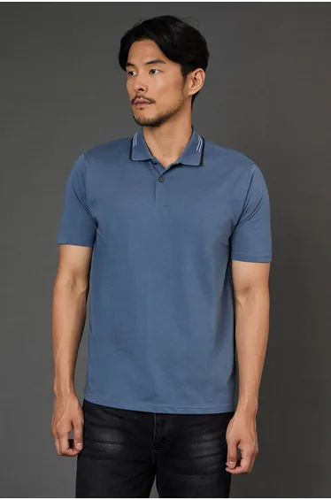Airforce Blue Tipped Collar Polo Shirt