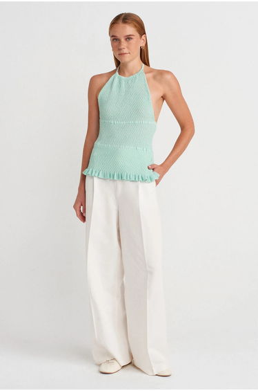 Dilvin Slim Fit Halter-Neck Knit Blouse