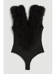 Bandage Figure Form Knit Flower Detail Bodysuit - 3