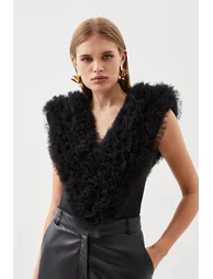 Bandage Figure Form Knit Flower Detail Bodysuit