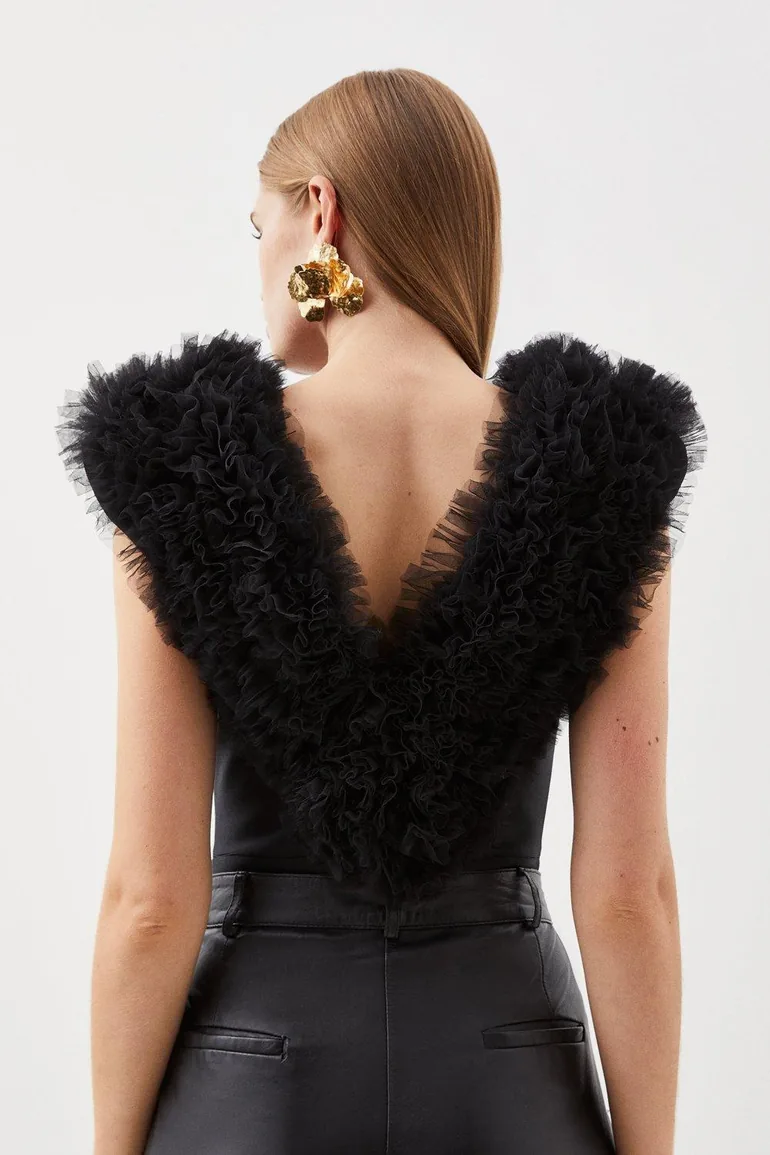 Bandage Figure Form Knit Flower Detail Bodysuit - 2
