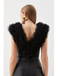 Bandage Figure Form Knit Flower Detail Bodysuit - 2